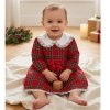 KWD04: Baby Girls Red Tartan Bow Dress With Lace Trim & Lining (0-4 years, Made in UK)